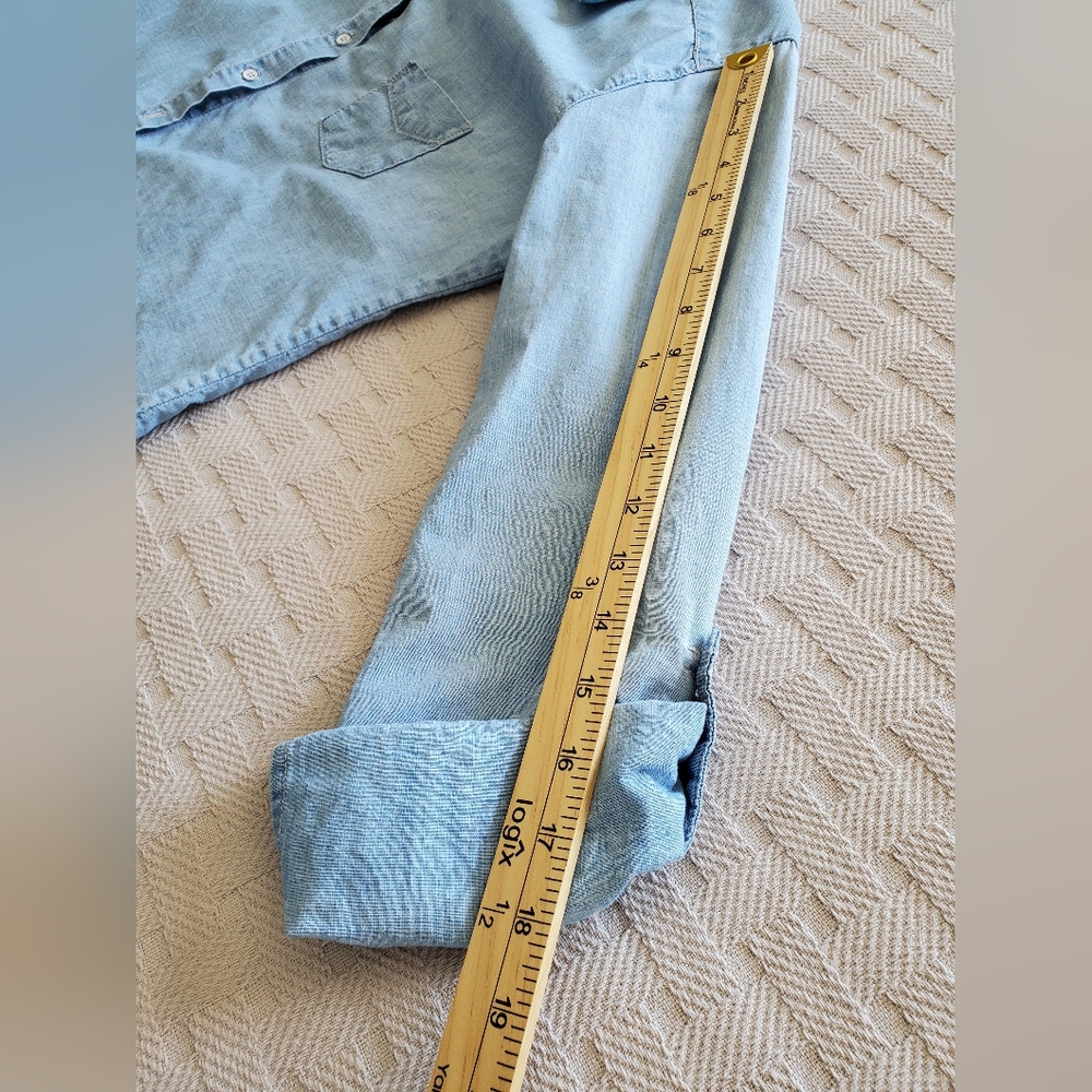 C&C California Chambray Tie Front Button Down Shirt Blue - Picture 11 of 12